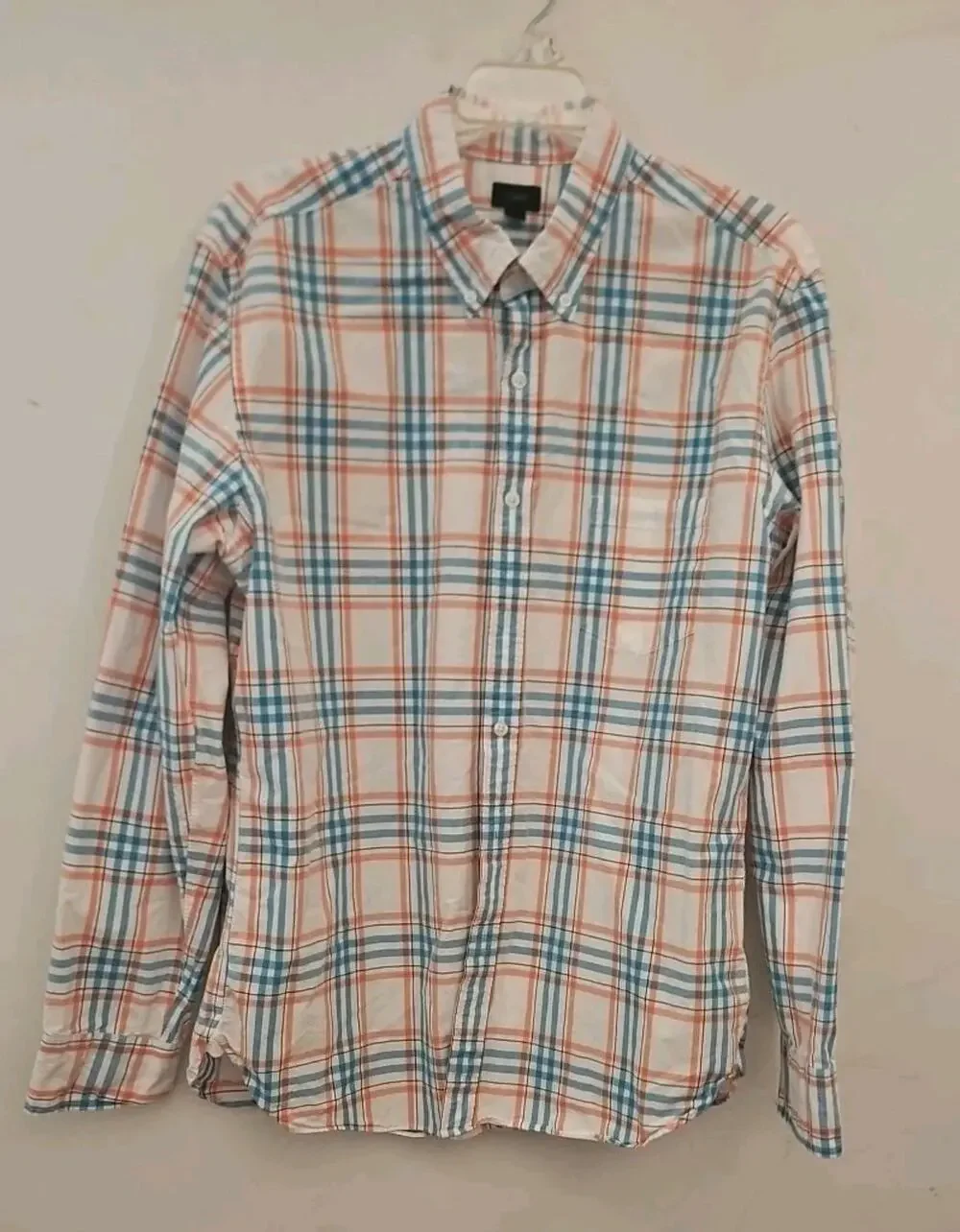 J.Crew Shirt Men's Large Orange Blue Check Button-down Cotton